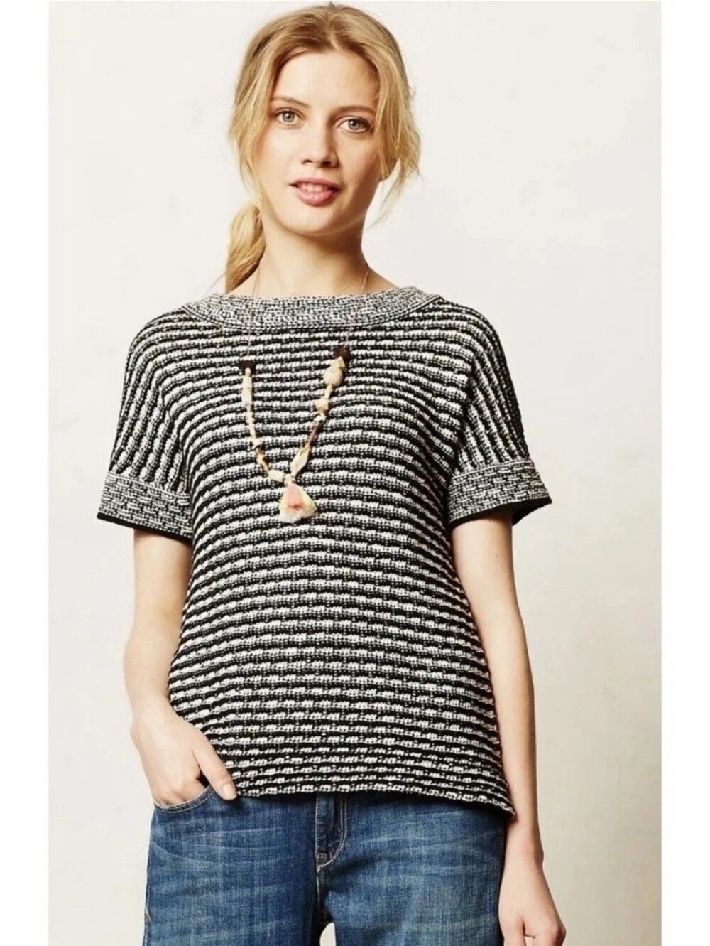 Anthropologie Field Flower Greta Black White Sweater